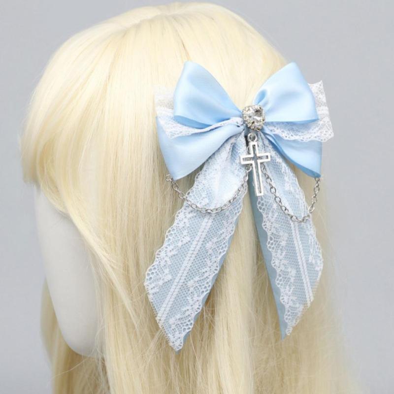 1Pcs Ladies' Lace Bow Hair Pin Gothic Cross Hair Clip Women Ponytail Clip Hair Accessories