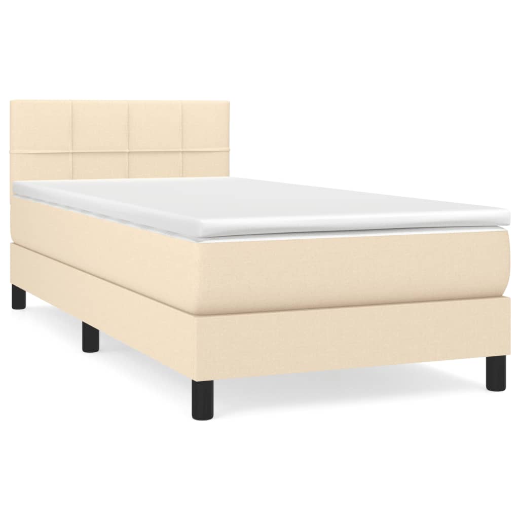 Box Spring Bed with Mattress Cream 90x200 cm Fabric