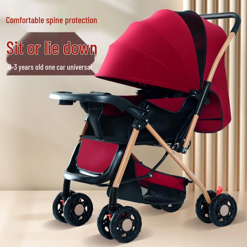 Newborn 4-Season Stroller: Foldable, Spacious, Shock-Absorbing for Sitting & Lying Down.