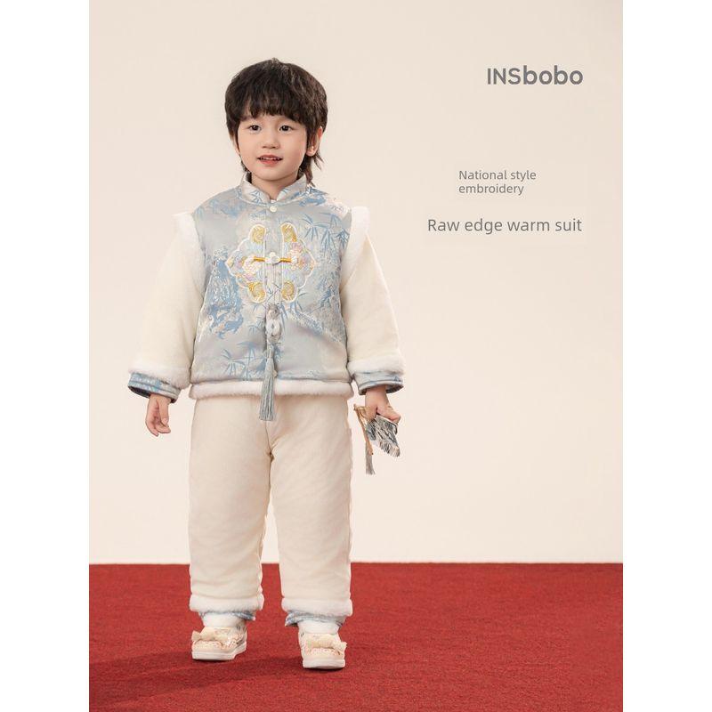 Boys' Hanfu Winter Children's Tang Suit First Birthday Outfit Boy's Traditional Chinese Style Winter Clothing New Chinese Style Suit Autumn and Winter