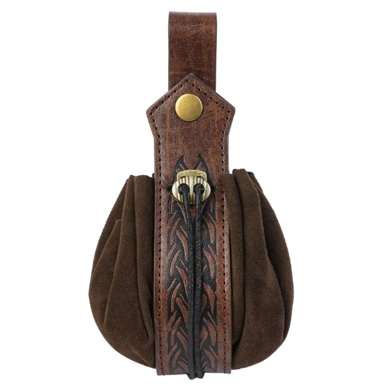 Средневековый кожаный кошелек Портативный кошелек для монет Средневековый поясной кошелек Ренессансный поясной кошелек Мешочек для игральных костей для мужчин Женские подарки коричневый