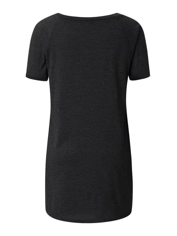 Women's Solid Color V-Neck Short Sleeve Longline T-Shirt Casual Loose Fit Summer Basic Tee Top Plus Size S-5XL