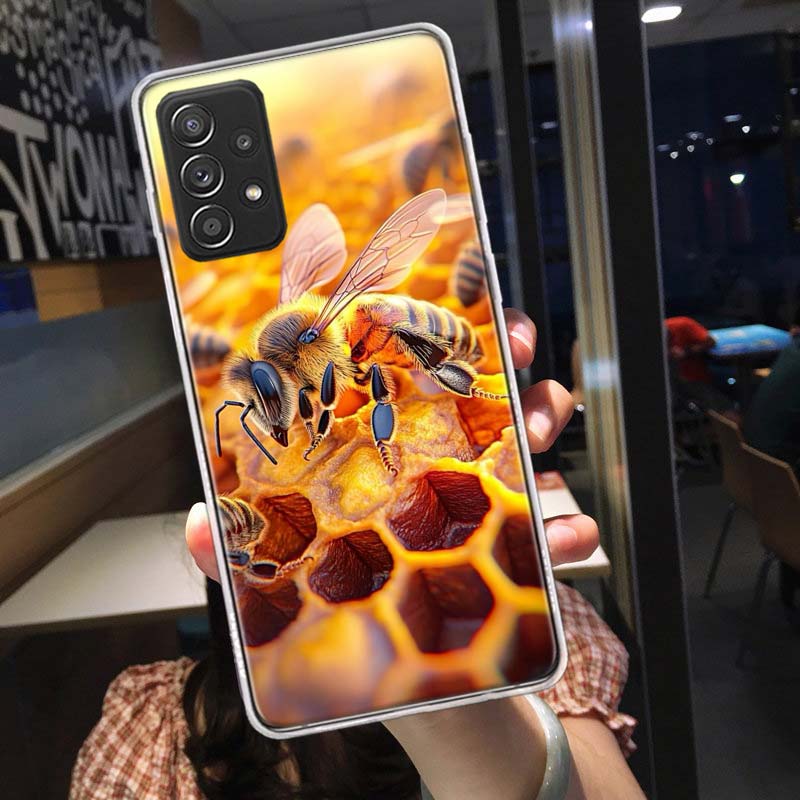 Bees and Honey in the Honeycomb Phone Case for Samsung A54 A57 A37 A17 A14 A15 A12 A24 A34 A55 A35 A25 A52S A07 A05S A04S A22 A3
