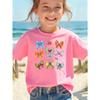 Girls Crew Neck Short Sleeve T-Shirt with Colorful Bows & Butterflies Print