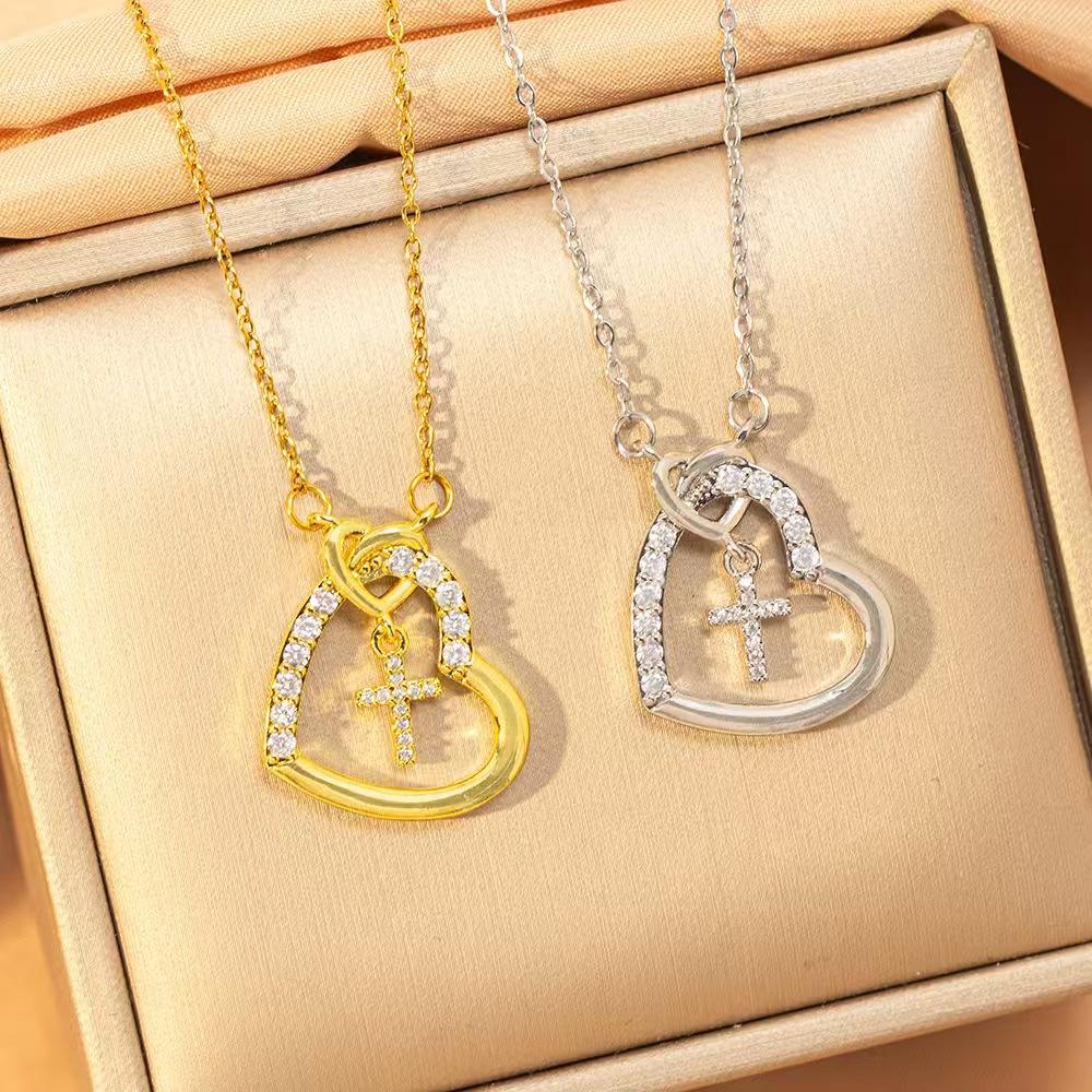 Love Cross New Heart Shape Love Ornament Clavicle Chain Necklace Pendant