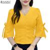 ZANZEA Blusa Holgada Casual de Verano con Cuello en V y Manga Acampanada 3/4 para Mujer