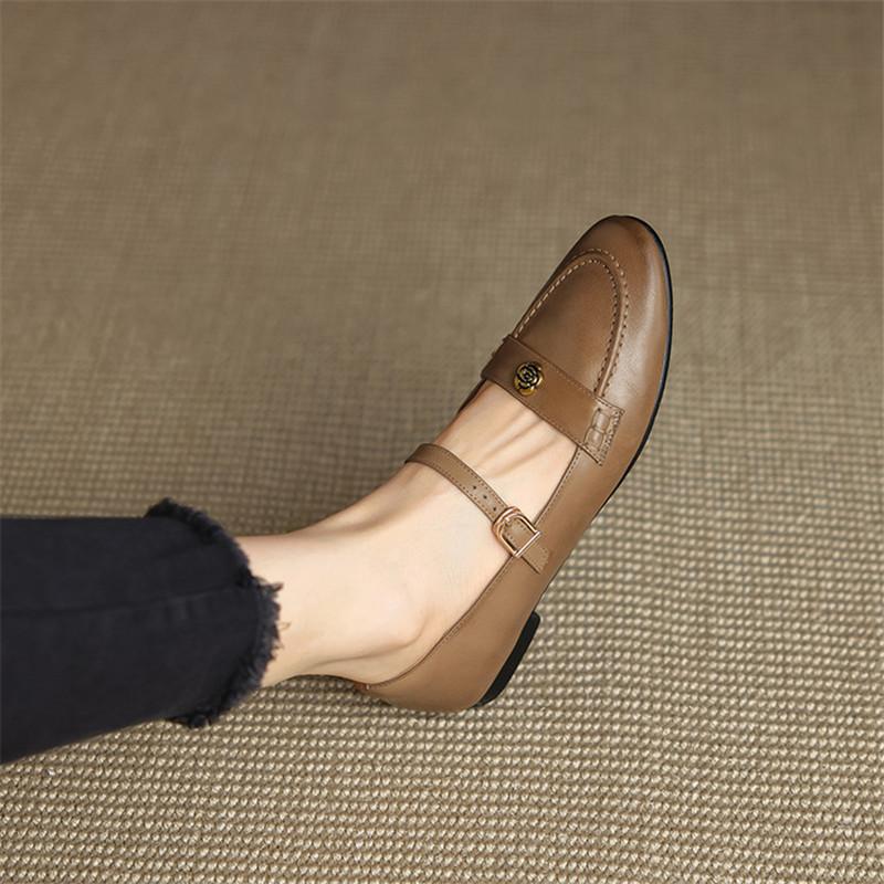 Mode Nouvelles Chaussures Femme en Cuir Véritable Printemps/Automne Bout Rond Chaussures Mary Jane pour Femmes Mode Rétro Boucle de Ceinture Talon Bas Escarpins pour Femmes