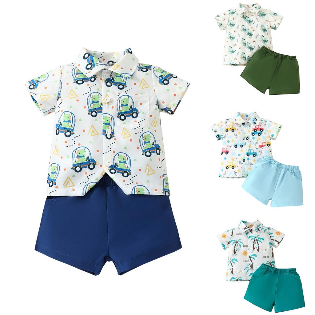 Summer Children Cartoon Cute Top Solid Color Shorts Two-piece Set