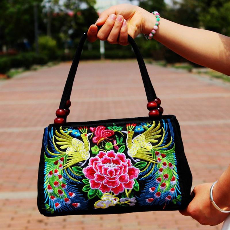 Ethnic Style Double-sided Embroidered Double-layer Bag Canvas Bag Embroidered Middle-aged And Elderly Women Handbag Square Bag