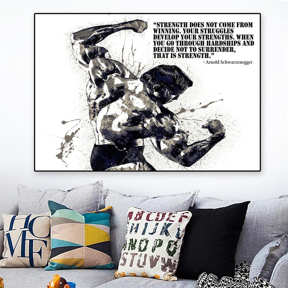 Poster Posa Arnold Schwarzenegger Bodybuilding Palestra Fitness Stampe Sportive Citazione Ispiratrice Pittura su Tela Decorazione Murale