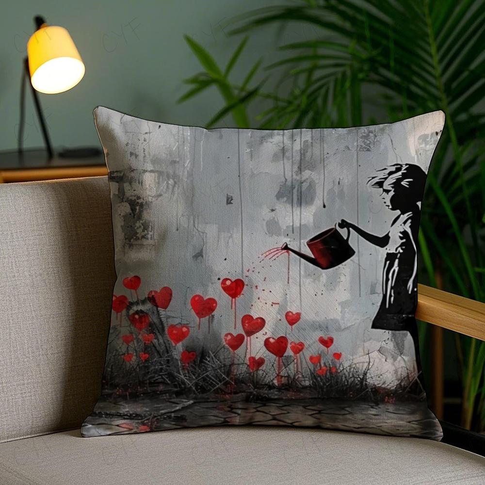 Banksy Street Graffiti Art Pillow Case Anti-Dustmite Pillowcase Invisible Zipper Silky Short Plush Sofa Cushion Cover
