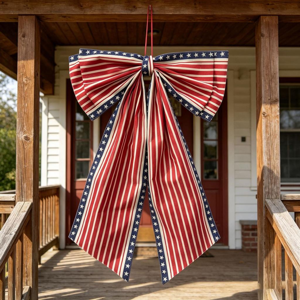 Doppelseitige dekorative Jute-Schleife mit Aufdruck für die 250-Jahr-Feier der USA Sternenmuster 90x60cm Festivaldekoration