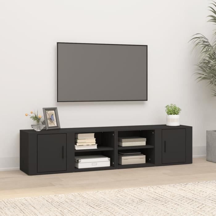 819439 vidaXL Meubles TV 2 pcs Noir 80x31,5x36 cm Bois d'ingénierie