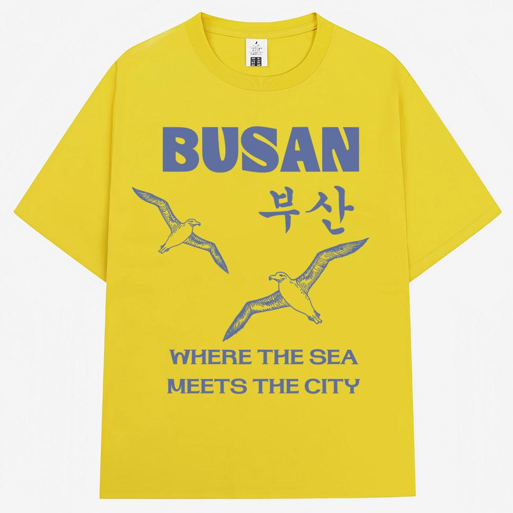 T-shirts Graphiques Mouette de Busan Style Coréen Hommes Femmes Harajuku Mode Vintage Années 90 T-shirt Coton Surdimensionné Décontracté T-shirt Cadeaux