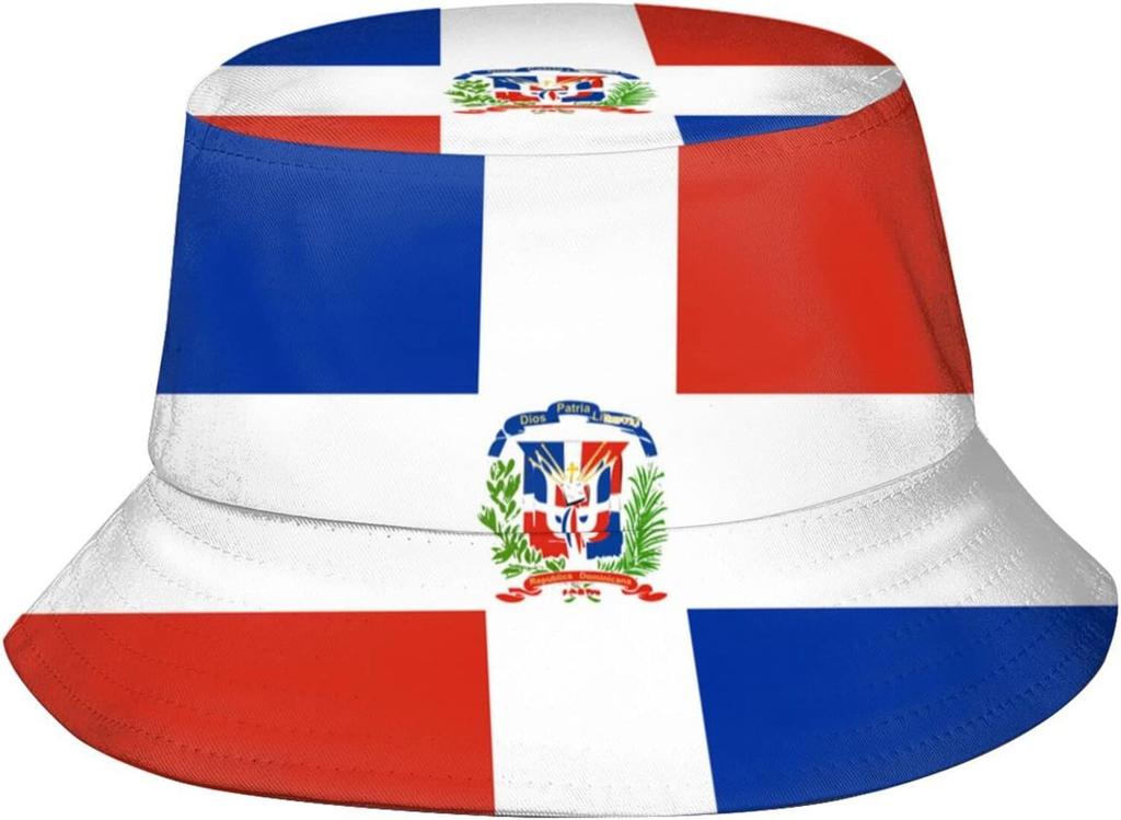 Cute Dominican Flag Print Bucket Hat Summer Travel Fisherman Cap Packable Outdoor Dominican Cap For Women Men Teens