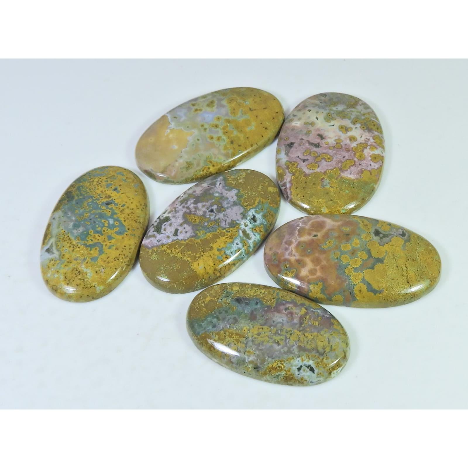 242Cts. Natural Ocean Jasper Oval Cabochon Loose Gemstone 6Pcs Lot 36-40 MM C-1408