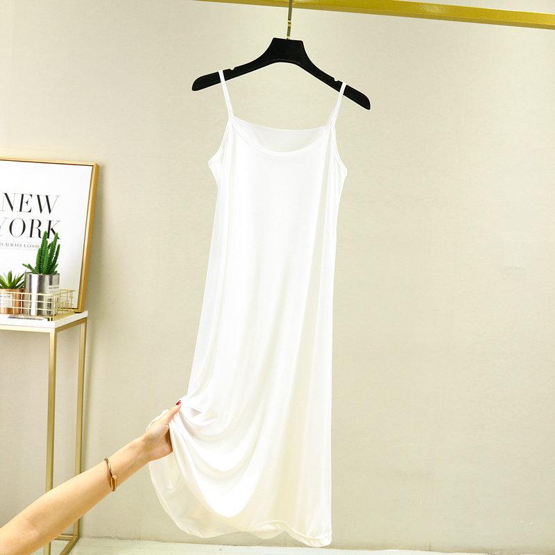 Women's summer simulated silk thin large size solid color nightdress thin sleeveless pregnant women's belly cover dress can be worn outside