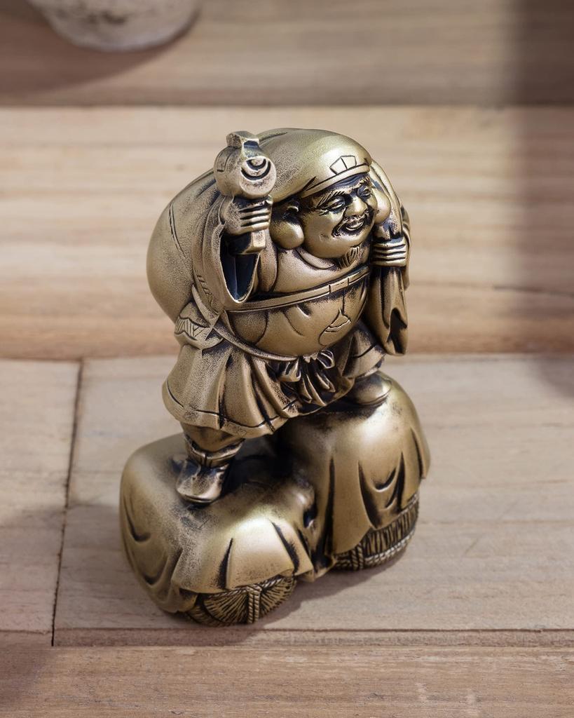 Einer der Sieben Glücksbringer Seidige Makita Antike Buddhistische Takaoka Kupferwaren Daikokuten, Götter, Gold. Bildhauer Shuun. Originalgold. Statue. (Daikokuten