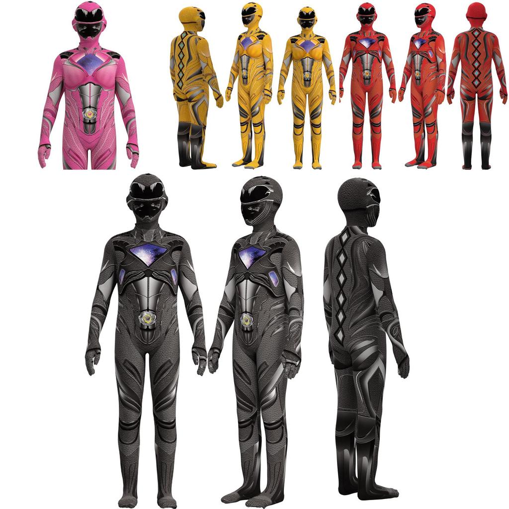 Kids Mighty Morphin Power Rangers Costume Jumpsuit For Halloween Or Cosplay Parties