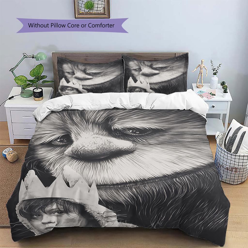 Where the Wild Things Are Pattern Bedding,Quilt Set Quilt Cover Pillowcase Home Birthday Gift(1 * Duvet Cover + 2 * Pillowcase, Without Core)
