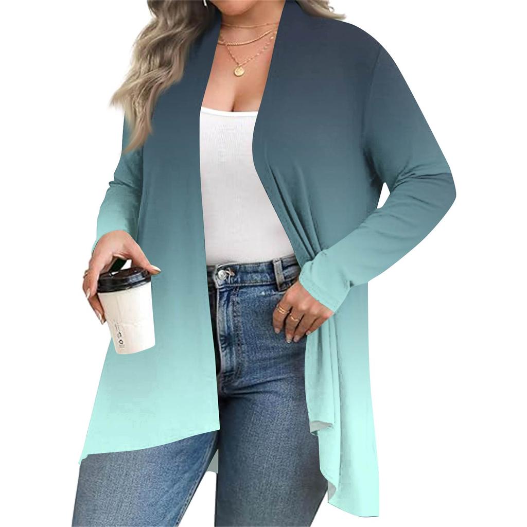 Women's Fall And Winter Fashion Casual Print Long Sleeve Mid-Length Cardigan Jacket