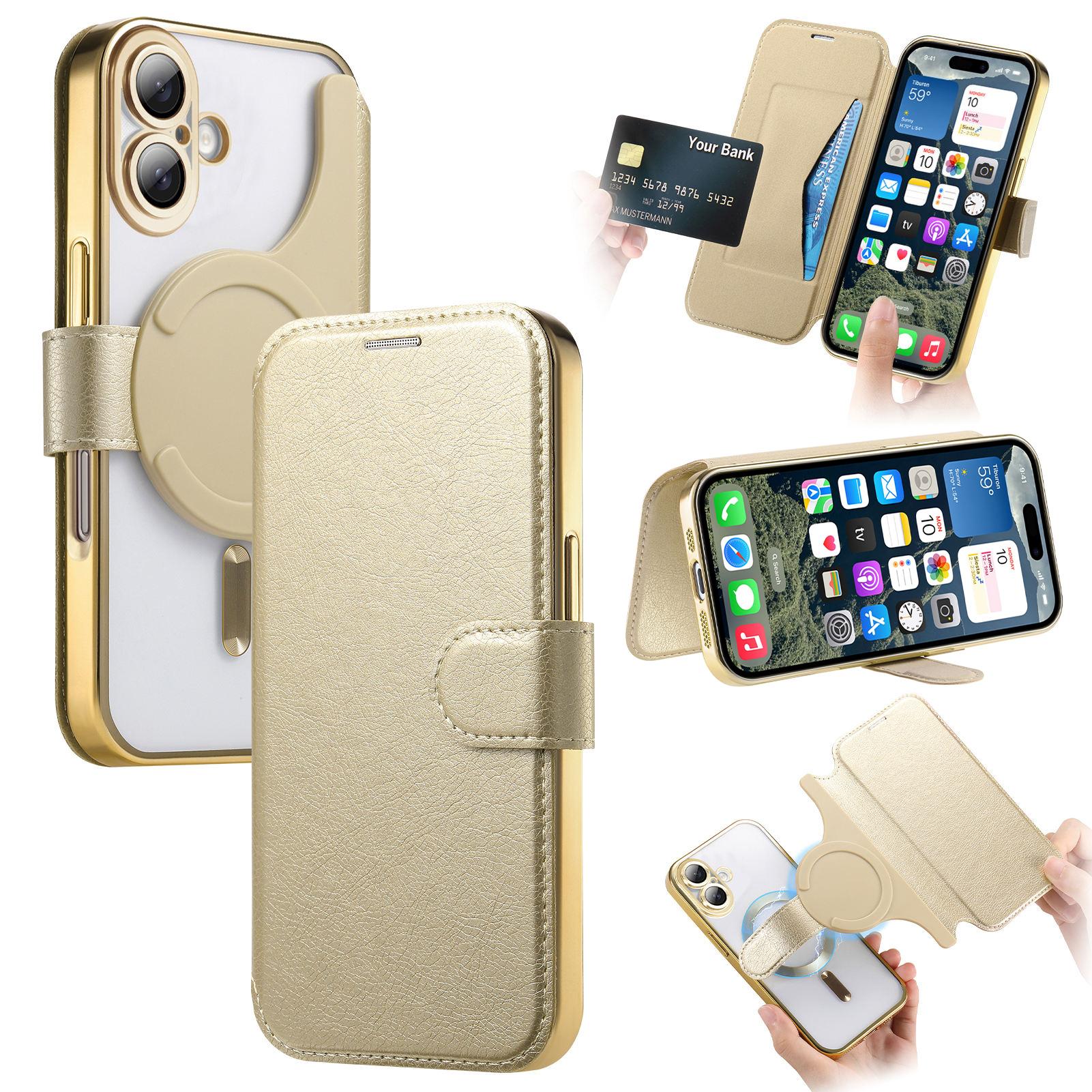 

CASENEO For iPhone 16 Case with Lens Film TPU Inner Shell Detachable Leather Phone Cover G