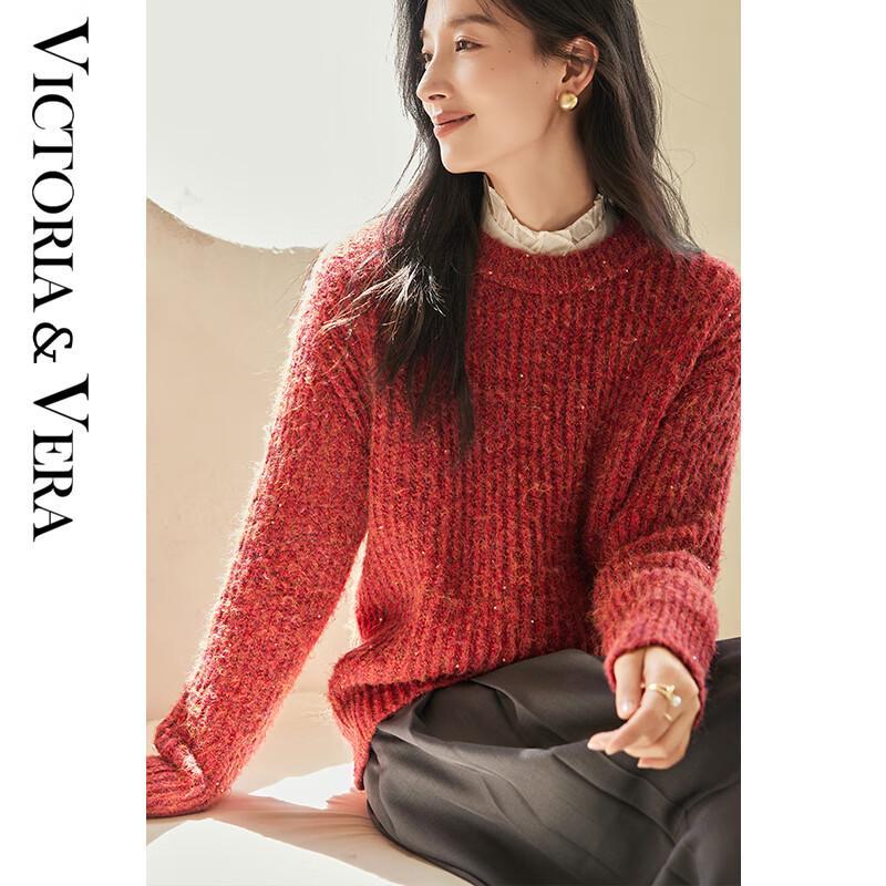 VICTORIA&VERA Women's Ribbed Sequin Knit Sweater