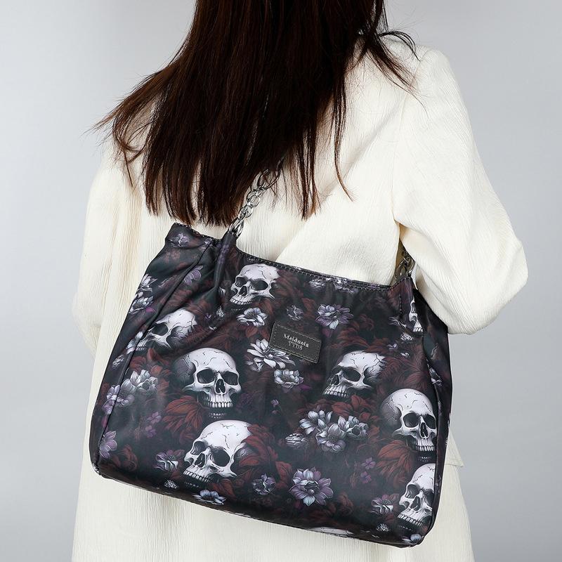 Vintage Gothic Waterproof Oxford Shoulder Bag Aesthetic Skull Print Purses Women Handbag Large Capacity Messenger Totes MIT