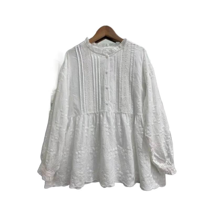 Heavy Embroidery Doll Shirt with Sweet Lace Collar – Women's Autumn Japanese Mori Girl Style Long-Sleeved Pullover.