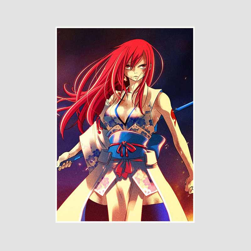 Japanische klassische Anime-Poster und Drucke, Wanddekoration, Retro-Weißpapier, Fairy Tail-Poster, Kunstgemälde, Wohnzimmer, Heimdekoration, Wandbild