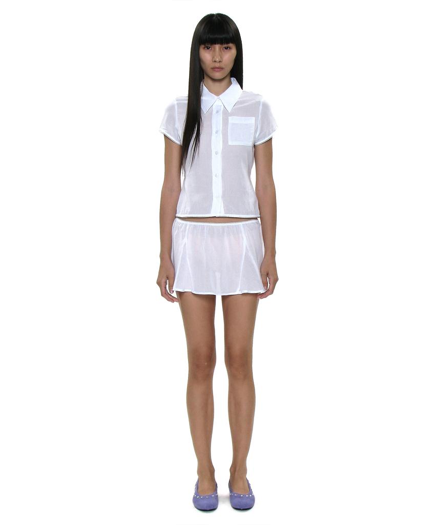 Partimento Woman Pwc Cotton Lace Trim Gored Mini Skirt_White