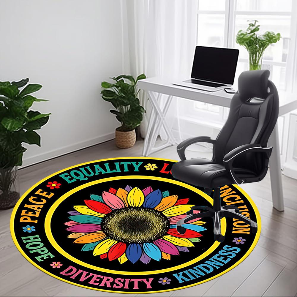 1 Stück Gleichheit Liebe Büro Runder Teppich, Innenmatte Geeignet für Büro, Unter Bürostühlen Schlafzimmer Wohnzimmer Heimdekoration, Raumdeko