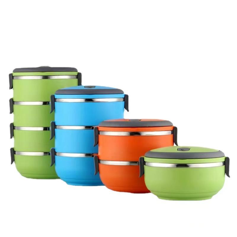 Stainless Steel Insulated Multi-Layer Lunch Bento Box - Round Design, Single/Double Layer Option, Perfect Opening Promotion Gift