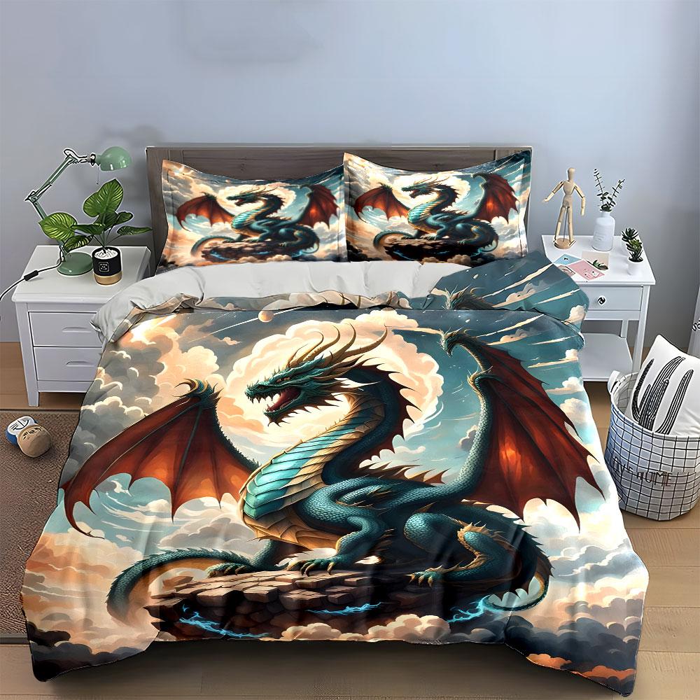 Dragon Fantasy Art Decor Set Soft Comfortable Duvet Cover Bedding Set Included 1*Duvet Cover & 2*Pillowcases, Gift