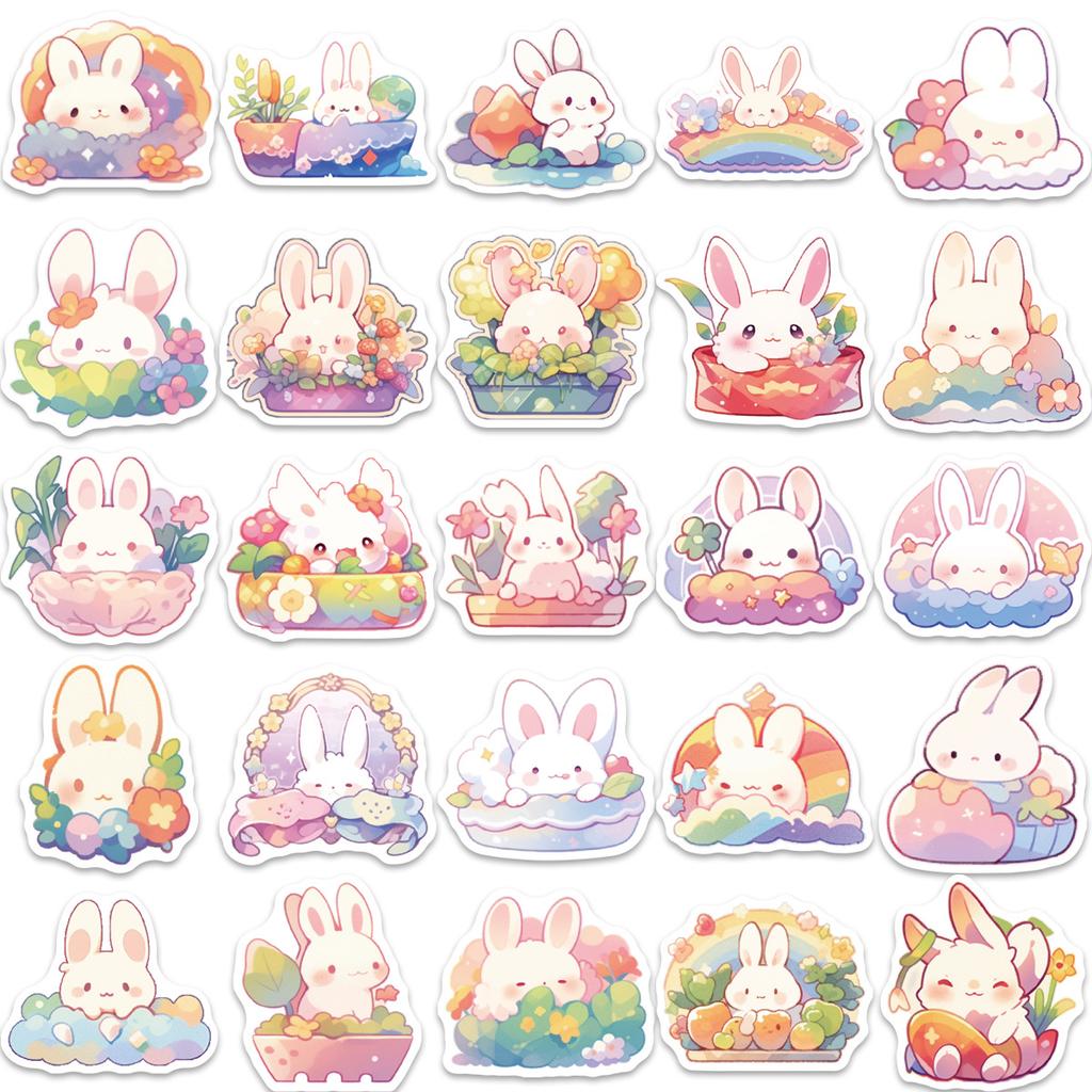 50 Cartoon Rainbow Rabbit Graffiti Stickers Personalized Decorative Guitar Notebook Suitcase DIY Waterproof Stickers