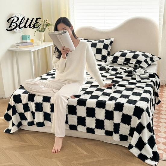Soft Baby Blanket Bed for Fluffy Checkered Plush Breathable Chessboard Pattern Weaved Polyester All Season
