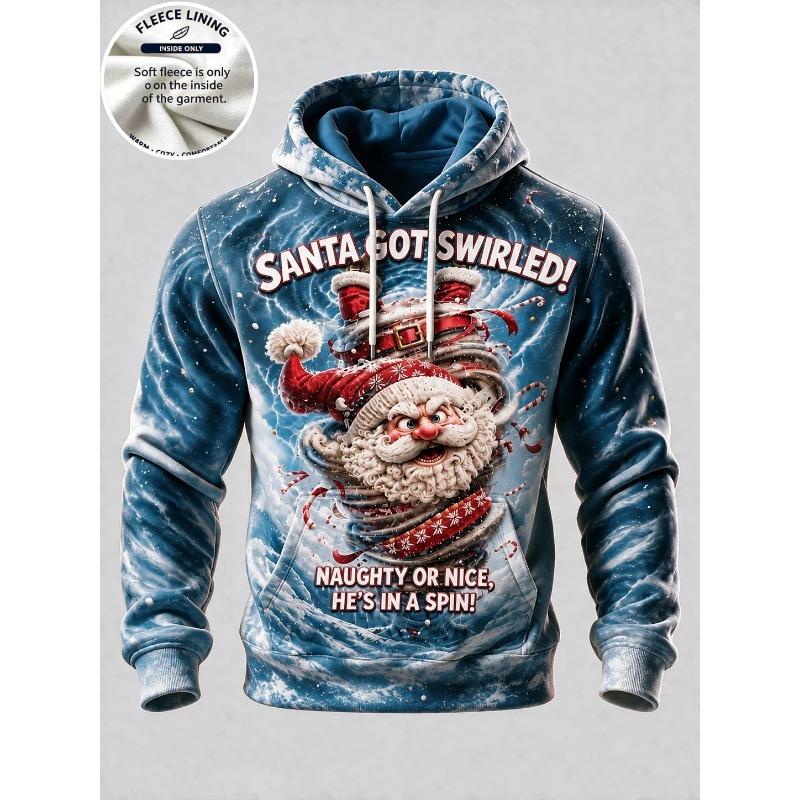3D Print Christmas Fleece Hoodie Santa With Kid Gift Sack Pullover Long Sleeve Kangaroo Pocket Xmas Holiday Sweatshirt