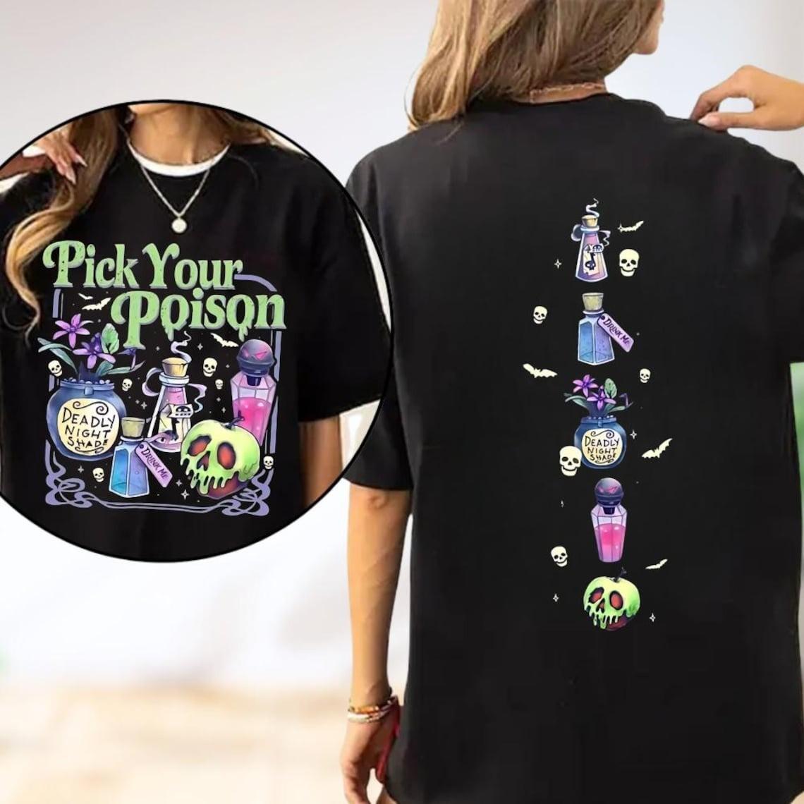 Футболка Comfort Colors Pick Your Poison, Мультяшная футболка с злодеями, Футболка на Хэллоуин XL