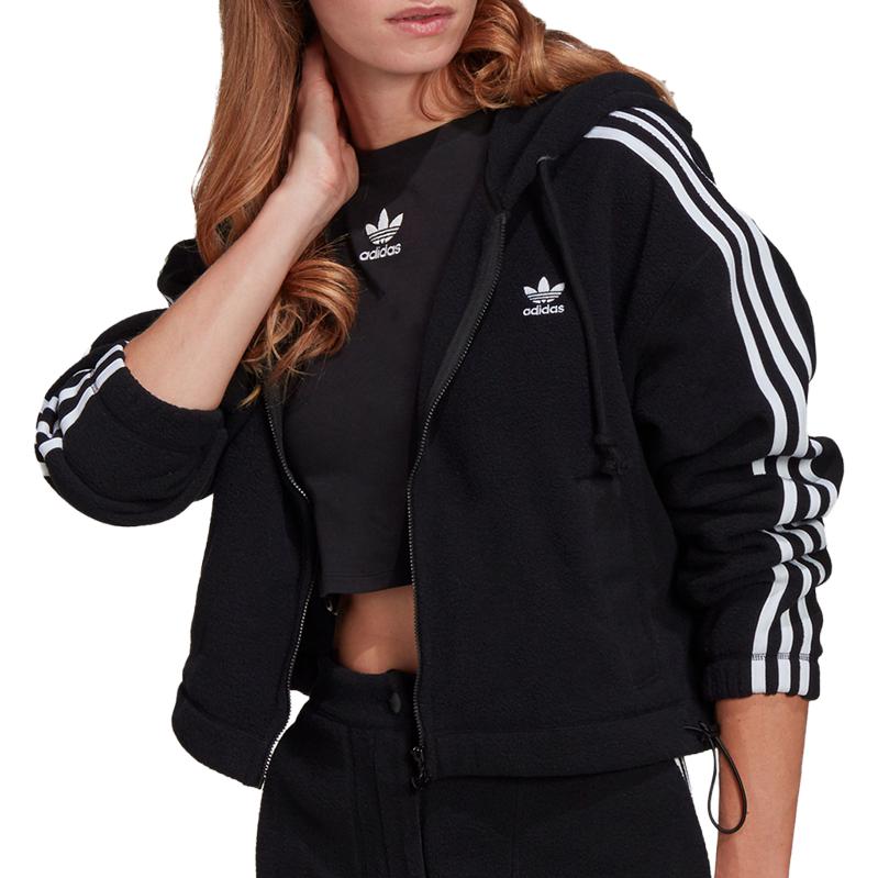 adidas Logo Casual Hooded Striped Windbreaker Jacket Women Jacket Black GN2811