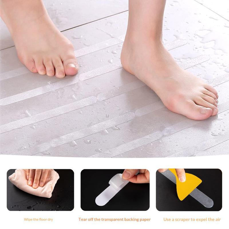 6/12/24Pcs Anti-Slip Shower Stickers For Bathtub Shower Floor Safety Strips With Scraper Ideal For Families Kids Adults Seniors