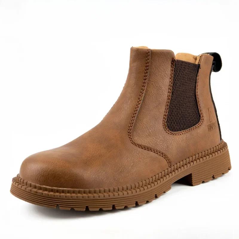 

Мужские кожаные ботинки, водонепроницаемая защитная рабочая обувь для мужчин, неразрушимая строительная рабочая мужская обувь, однотонная 46 хаки