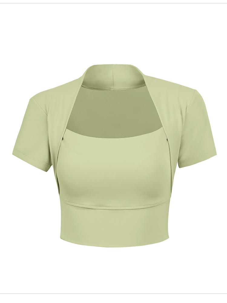 Damen Quick-Dry Yoga T-Shirt mit Nude-Feeling und herausnehmbaren Polstern