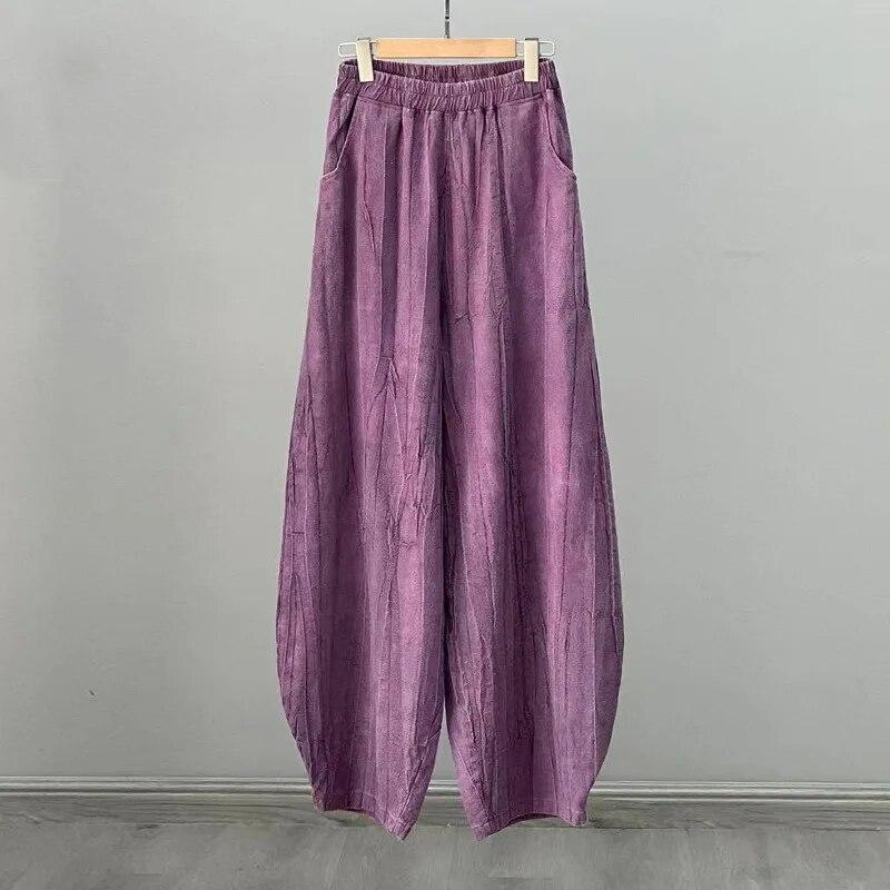 Johnature Pantalones bombachos Vintage Tie-dye para mujer, pantalones holgados con cintura elástica, pantalones largos informales para primavera
