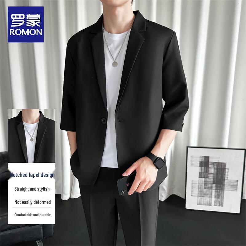 ROMON Men s Summer Breathable Loose Business Casual Short-Sleeve Suit Jacket XL
