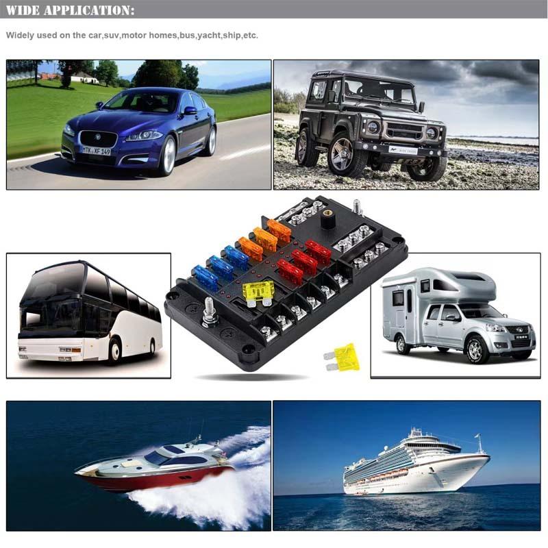 12Ways 6 Ways Car Boat Fuse Box Holder Blade Fuse Holder Block & Warning Indicator 32V 100A Power Distribution Panel Board