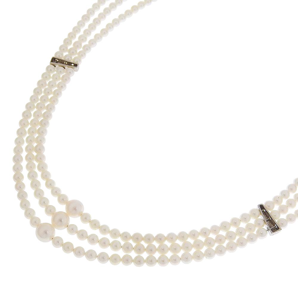 Baby pearl Necklace 3 stations 14 white gold/Pearl 20.1g Women Used