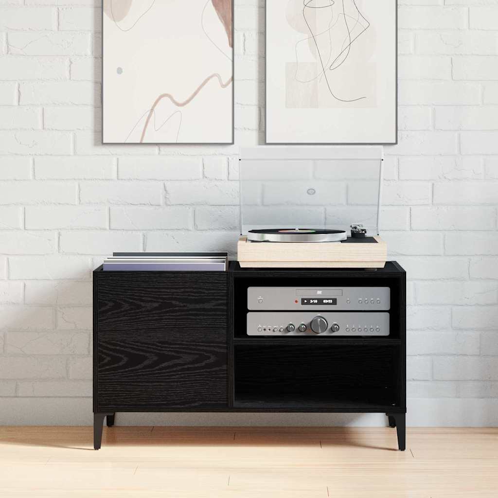 Vinyl Record Cabinet Black Oak Effect 84.5 x 38 x 48 cm