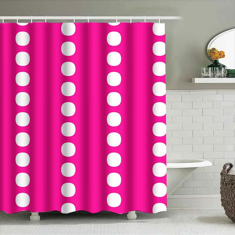 Bright Pink White Polka Dot Shower Curtain Waterproof Bathroom Decor for Home Decoration Modern Print Design Bath Mat Sets (210x
