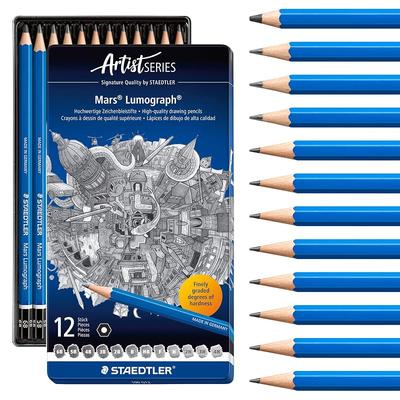 Staedtler Mars Lumograph Pencil Set (12 Hardness Grades: 6B, 5B, 4B, 3B, 2B, B, HB, F, H, 2H, 3H, 4H) - 100 Pencils Per Set (G12)