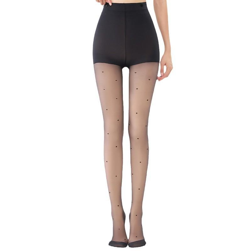 Button-Style Detachable Polka Dot Black Silk Velvet Super Transparent Leggings - Thickened for Autumn and Winter Women's Wear